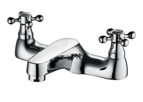 Polished Brass Bathroom Sink Faucets / Two Handle Bath Shower Faucets