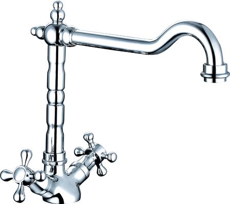 Two Handle Kitchen Sink Faucet / Polished Chrome Kitchen Taps