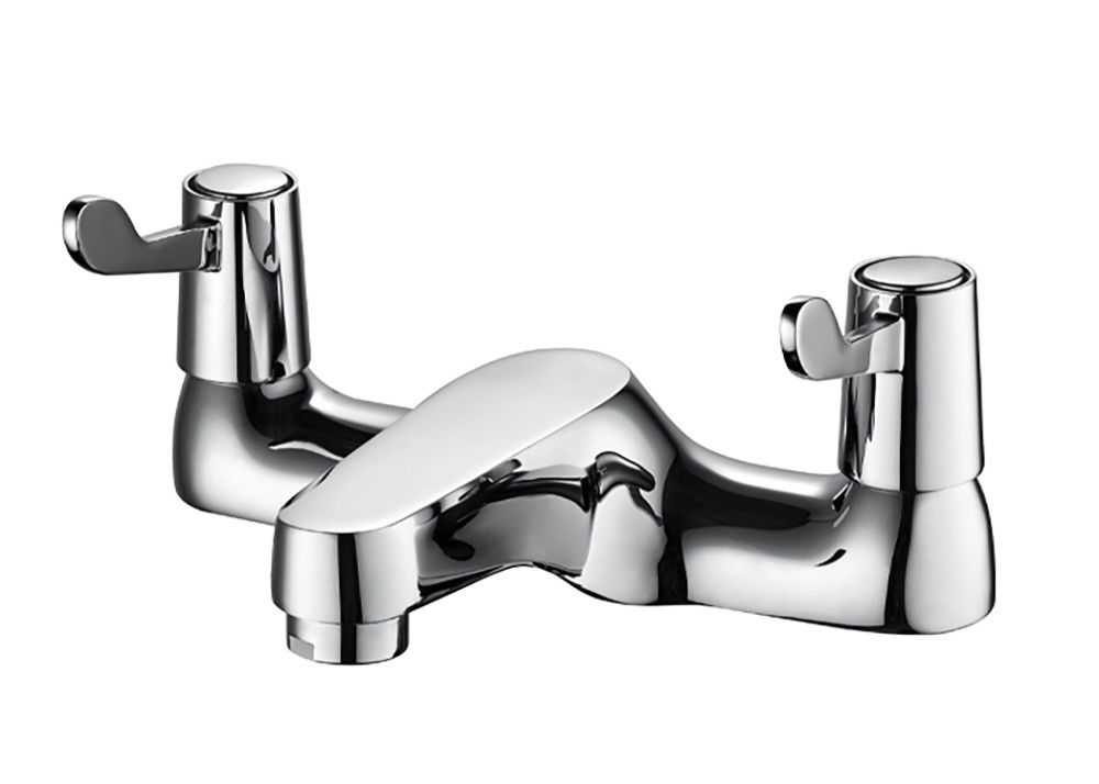 Polished Chrome Hand Wash Basin Mixer Taps / Dual Handle Shower Faucet Taps