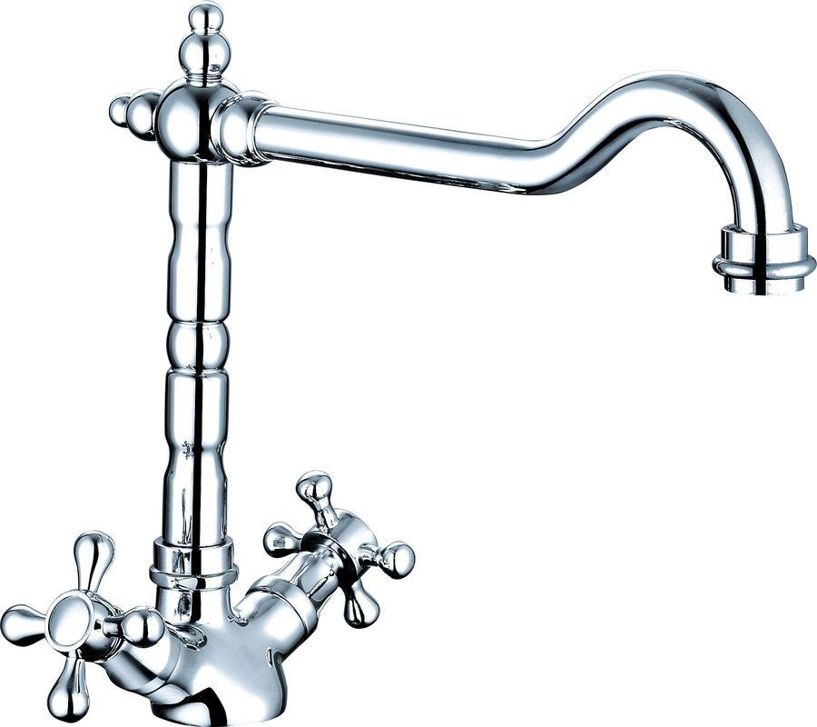 Two Handle Kitchen Sink Faucet / Polished Chrome Kitchen Taps